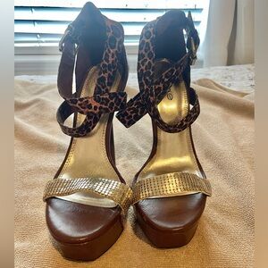 Leopard Print and Gold Women's Sandals